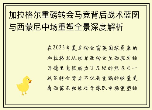 加拉格尔重磅转会马竞背后战术蓝图与西蒙尼中场重塑全景深度解析